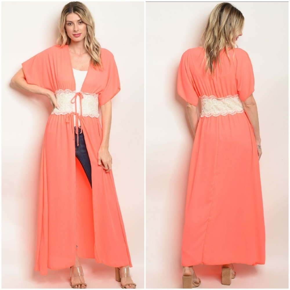 NEON CORAL IVORY KIMONO
